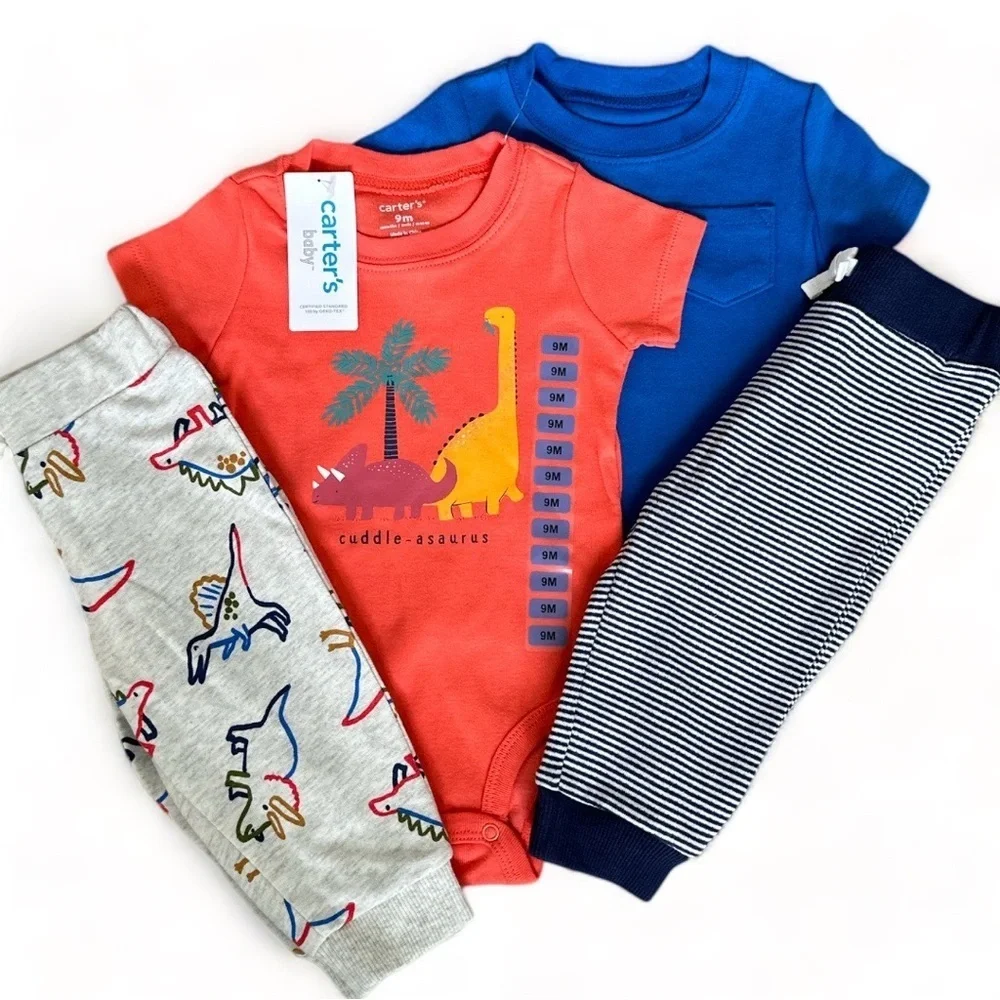 New Carter's Baby Boy's Retro Dinosaur / Modern 4 Piece Cotton outfit sets